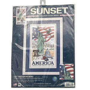 Sunset Counted Cross Stitch Kit "Let Freedom Ring" USA Patriotic Liberty 9X16 VT